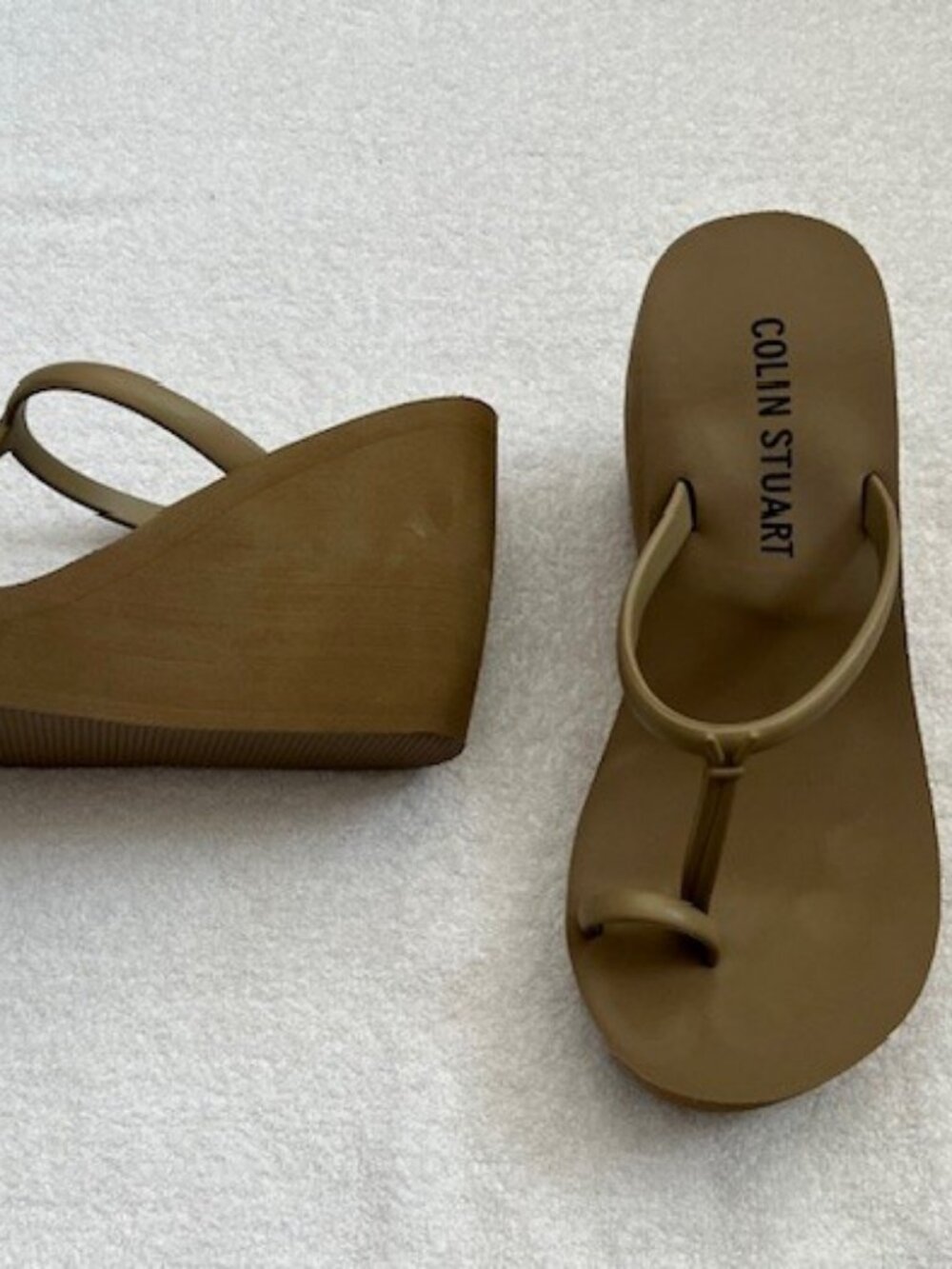 2 Pair VS Colin Stuart Platform Wedge Flip Flops Size 6 Black Tan - Picture 3 of 15